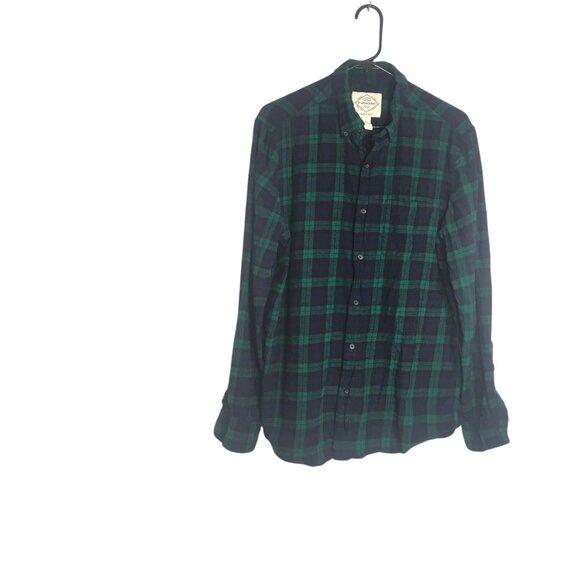 St John's Bay Shirt Mens Medium Green Blue Plaid Flannel Button Down Super Soft - Picture 1 of 11